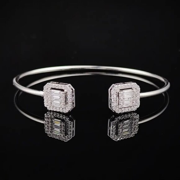 NEW ADJUSTABLE DIAMOND BANGLE S925 STERLING SILVER BRACELET - Picture 3 of 3